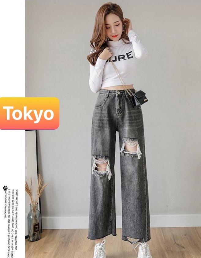 QUẦN JEAN BAGGY NỮ CHẤT BÒ XÁM RÁCH ỐNG RỘNG SANG CHẢNH LƯNG CAO NÂNG MÔNG D-102 CAO CẤP - TOKYO FASHION