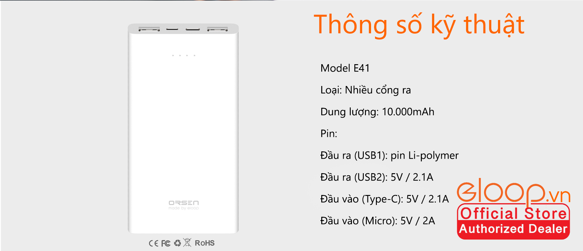 Pin Sạc Dự Phòng ELOOP E41 10.000mAh - Hãng Phân Phối Chính Thức