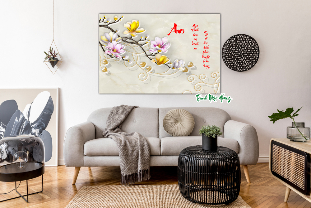 Tranh 3D dán tường mẫu Hoa trang trí nhà