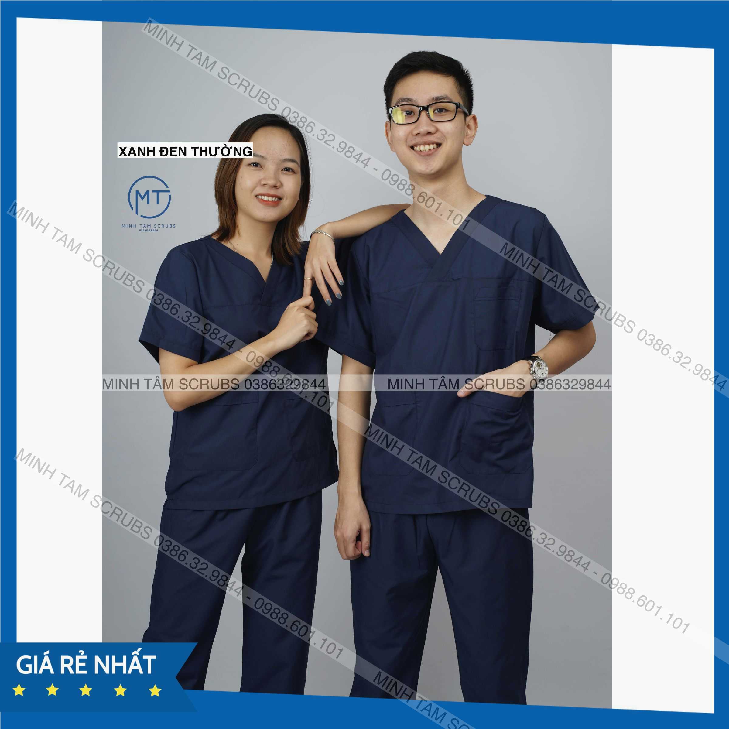 Bộ Scrubs bác sĩ, blouse cổ tim, đồng phục điều dưỡng, spa, thẩm mỹ viện, dược sĩ màu xanh than