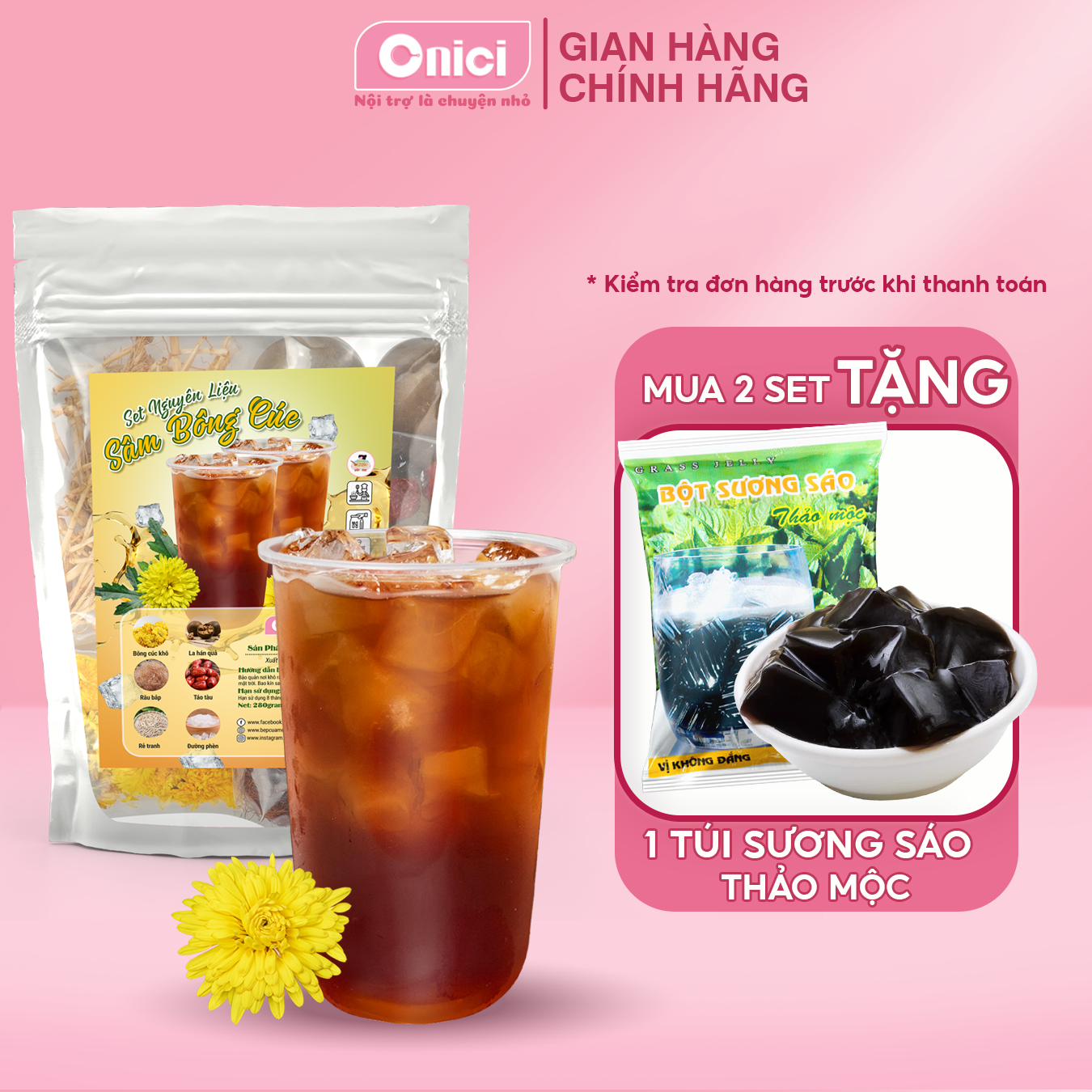 Set Nước Sâm Bông Cúc Bếp Của Mẹ ONICI, set nguyên liệu nấu 4-5 lít - Kèm Công Thức Nấu - nguyên liệu nấu nước sâm giải nhiệt