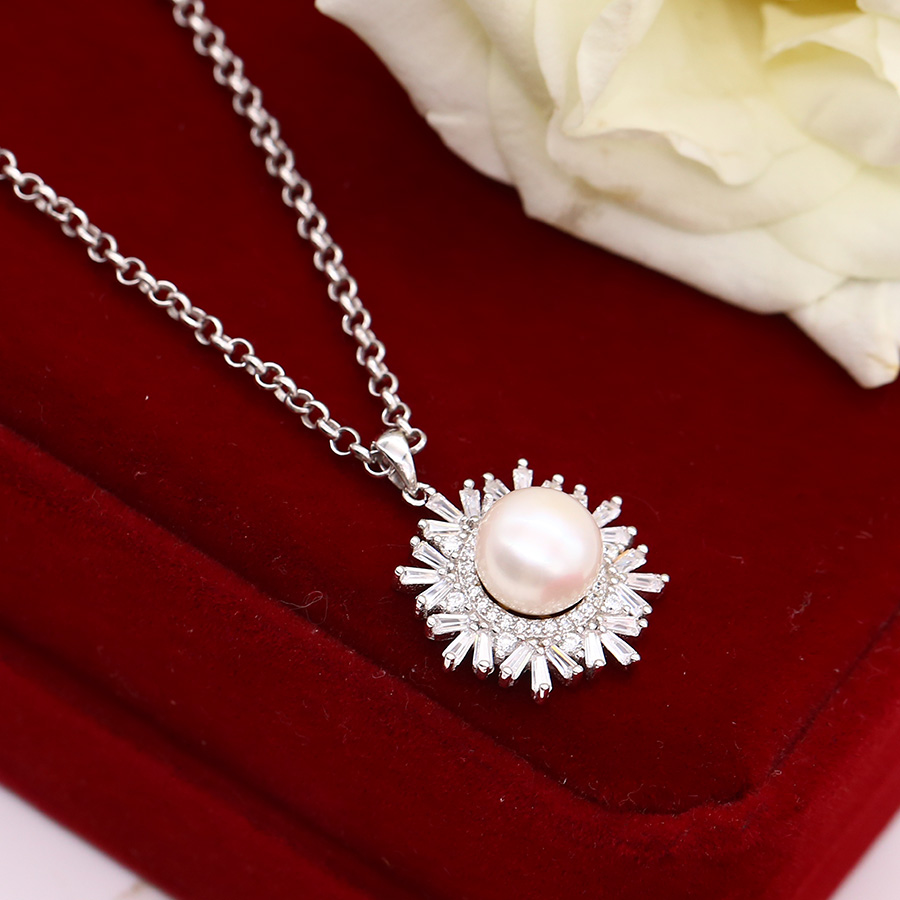 Dây chuyền bạc ngọc trai dây chuyền ngọc trai bông tuyết trắng m-1346 bảo ngọc jewelry