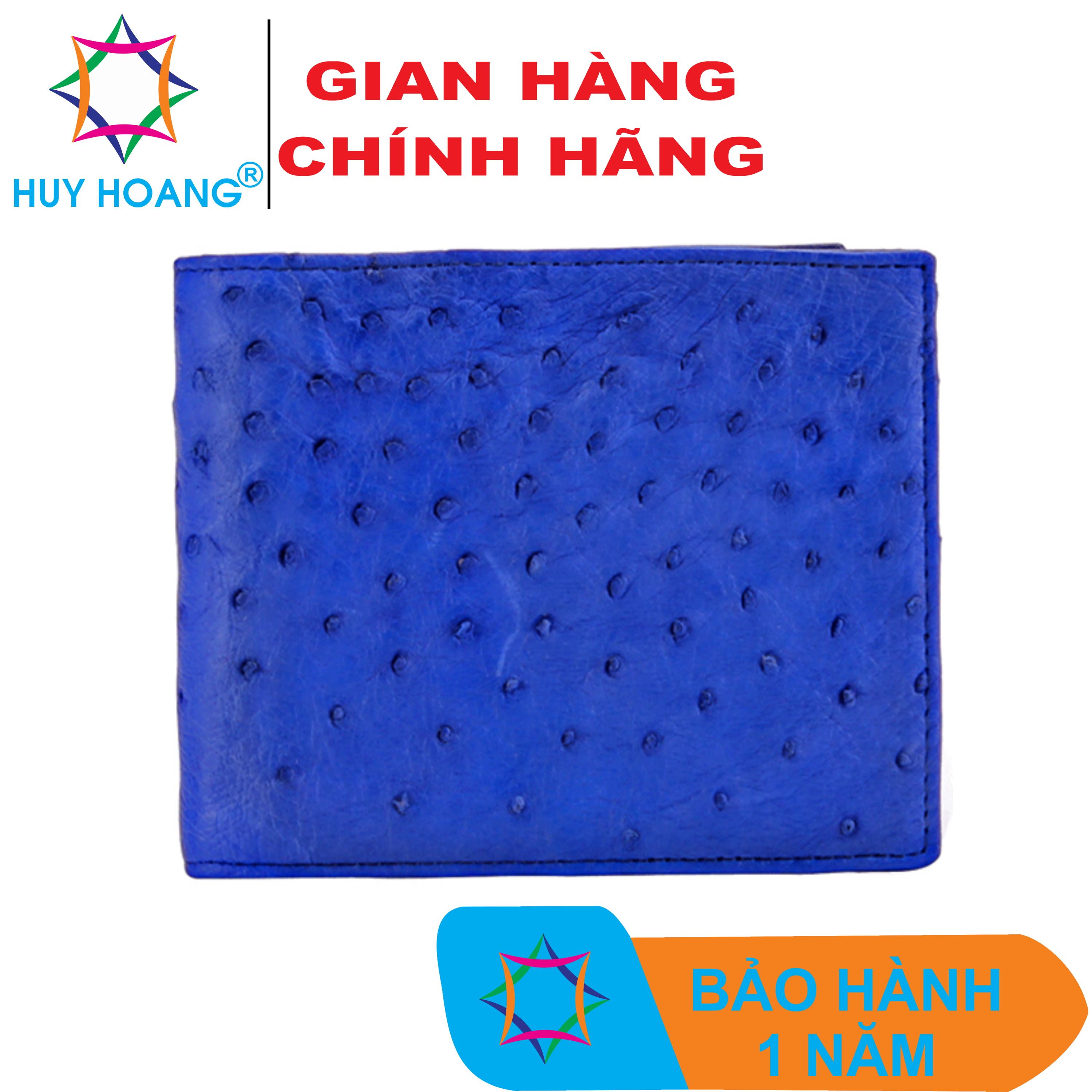 Ví nam da đà điểu da bụng màu xanh đậm HK2414