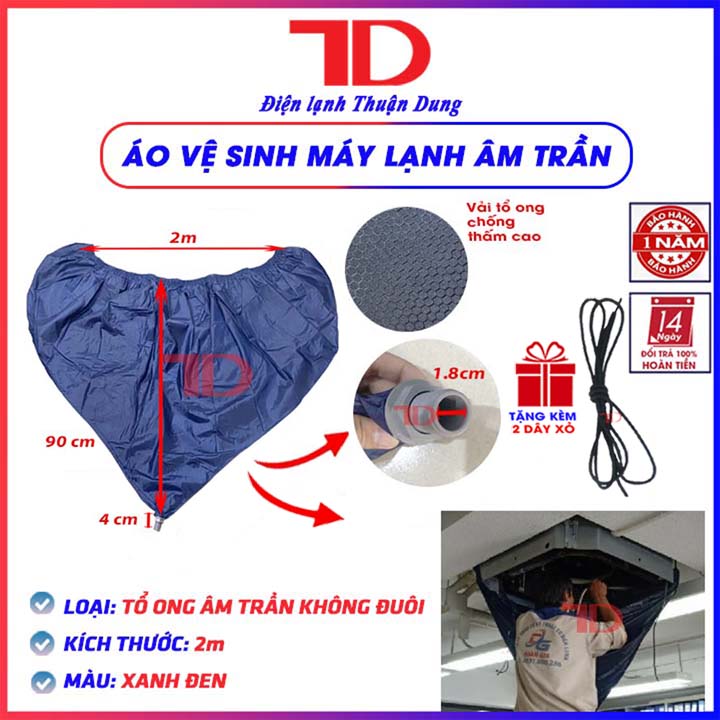 Áo vệ sinh máy lạnh âm trần ĐUÔI 5 MÉT, túi vệ sinh máy lạnh, bạt bảo dưỡng điều hoà cao cấp TẶNG KÈM DÂY XỎ - Điện Lạnh Thuận Dung