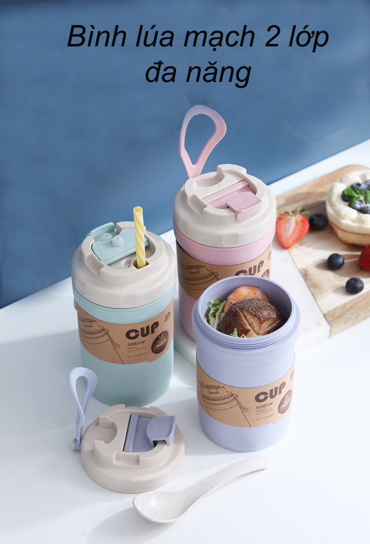 Bình nước nhựa lúa mạch 2 lớp 500ml