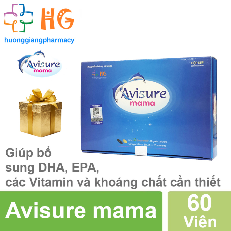 Avisure mama - Bổ sung DHA, EPA, các Vitamin và khoáng chất cần thiết trước và sau sinh (Hôp chứa 2 hộp 30 Viên) nhập khẩu