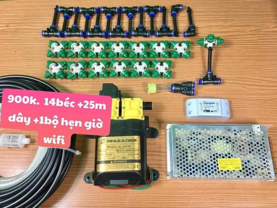 Bộ phun sương tưới lan wifi bơm đôi(kép) Sinleader 14 béc 4 hướng tưới cây, tưới lan cho giàn lan 25 30m2