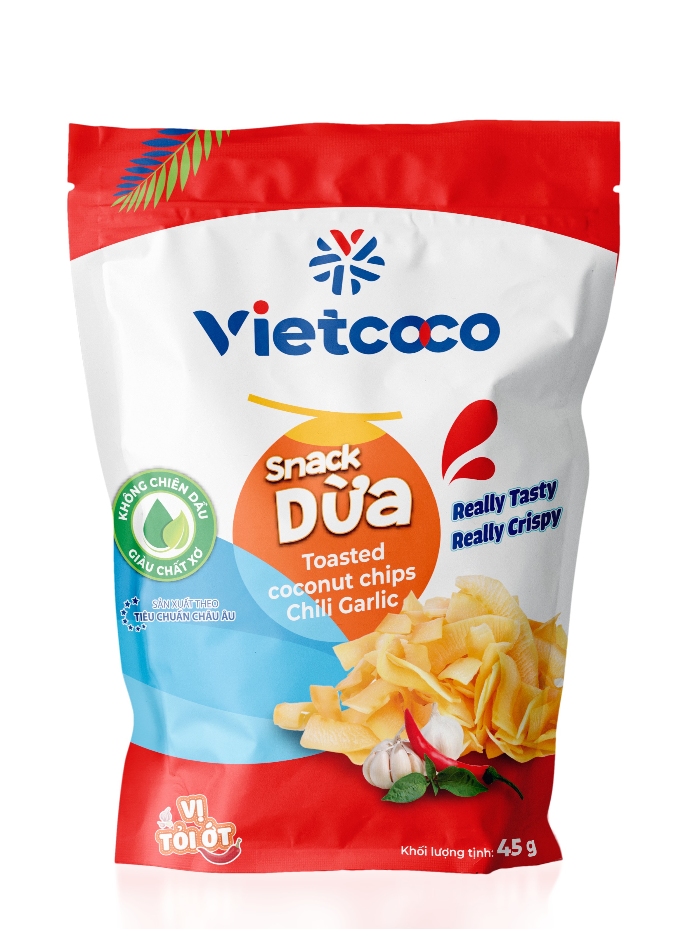 Snack dừa Vietcoco vị tỏi ớt túi 45gr