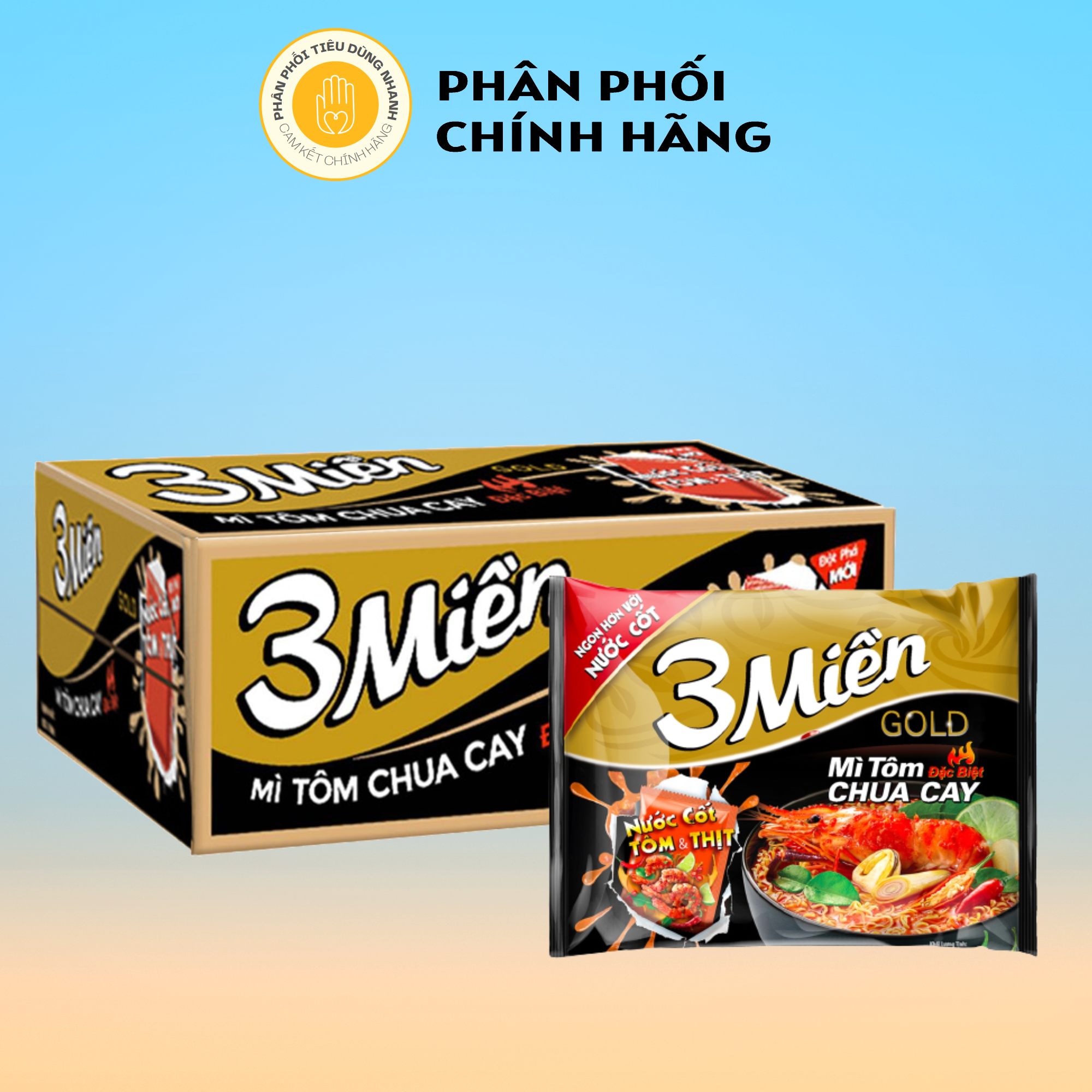 Thùng 30 gói mì ăn liền 3 miền vị tôm chua cay gold đặc biệt 75g