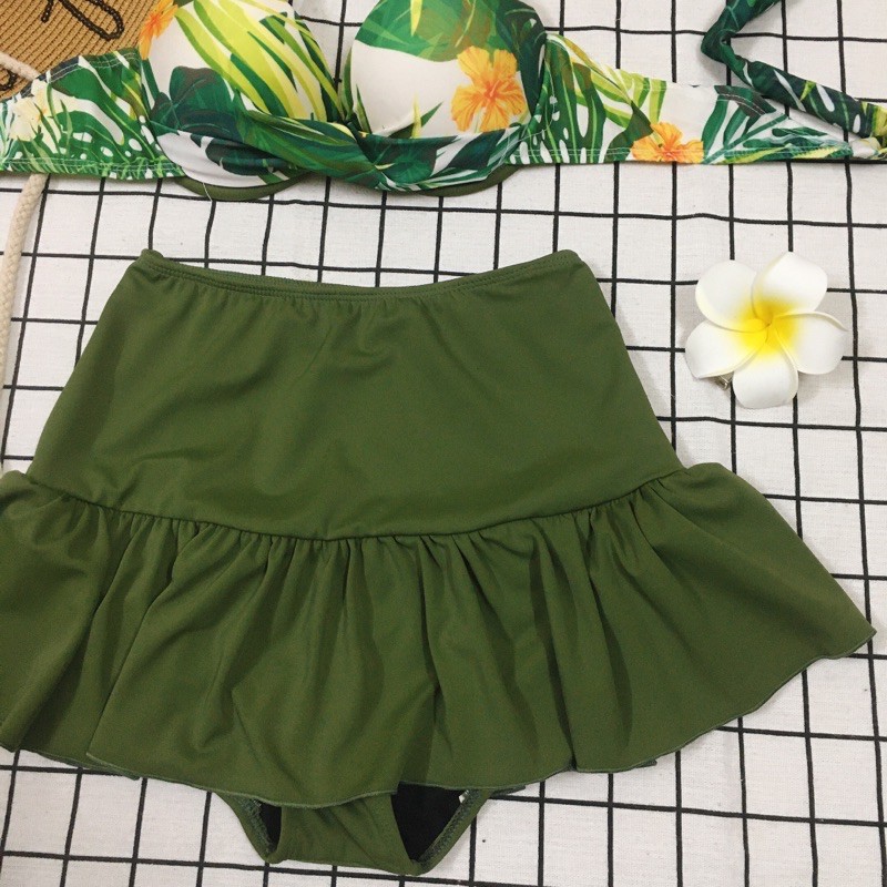 [HÀNG HOT] Set bikini váy xoè hoạ tiết hoa lá tropical