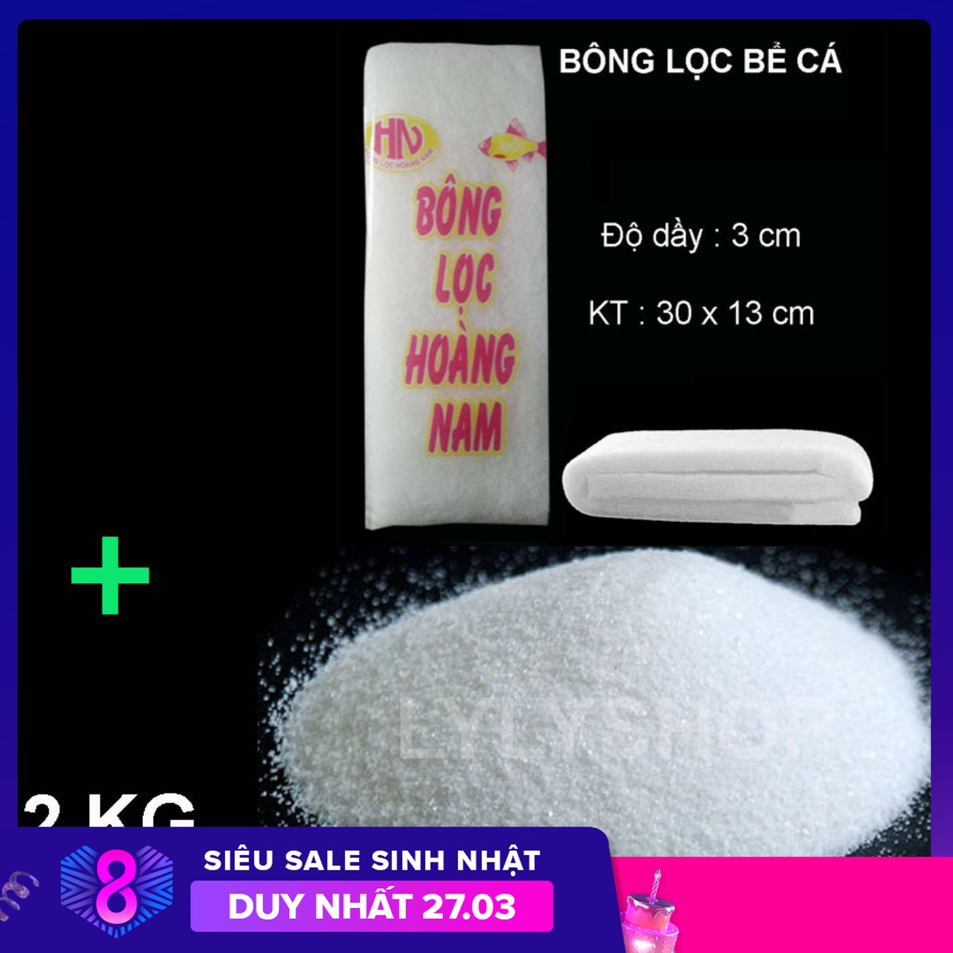 COMBO CÁT THẠCH ANH (2 KG) + BÔNG LỌC BỂ CÁ 60X13CM