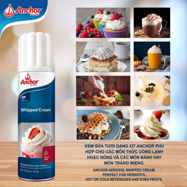 Kem tươi dạngg xịt Anchor - Whipped Cream - Chai 400gr