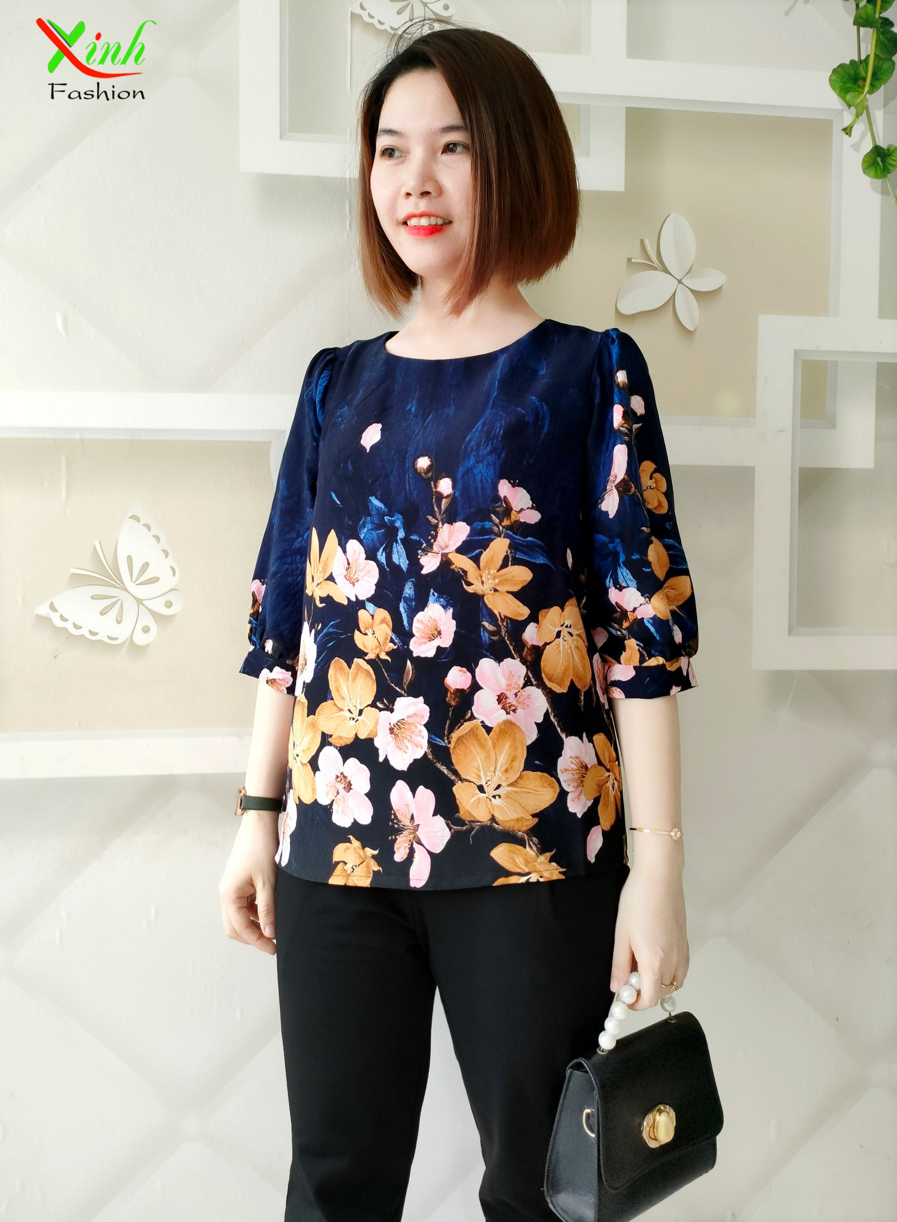 Áo Lụa Mango Cao Cấp Họa Tiết Hoa In 3D Sang Trọng