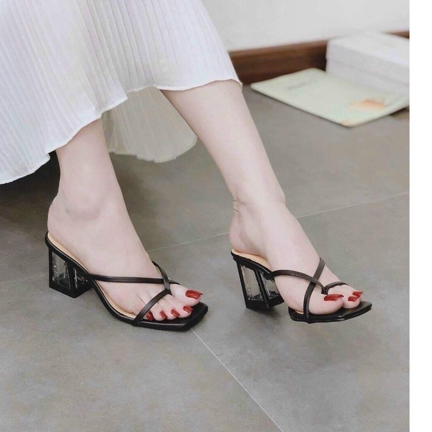 Guốc Cao gót 5 phân quai da xỏ ngón/ sandal
