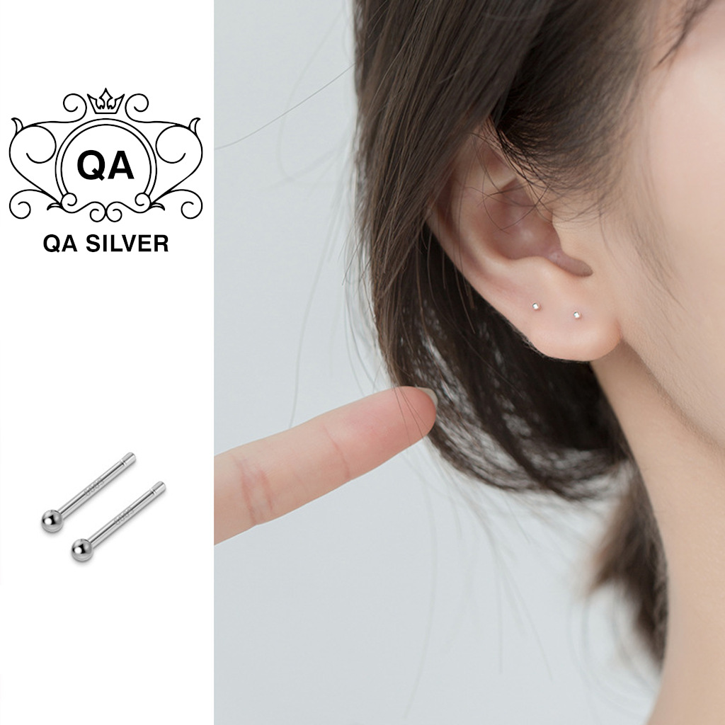 Bông tai bạc 925 giữ lỗ nam nữ hai đầu bi khuyên tròn unisex S925 BASIC QA SILVER Earrings EA190702