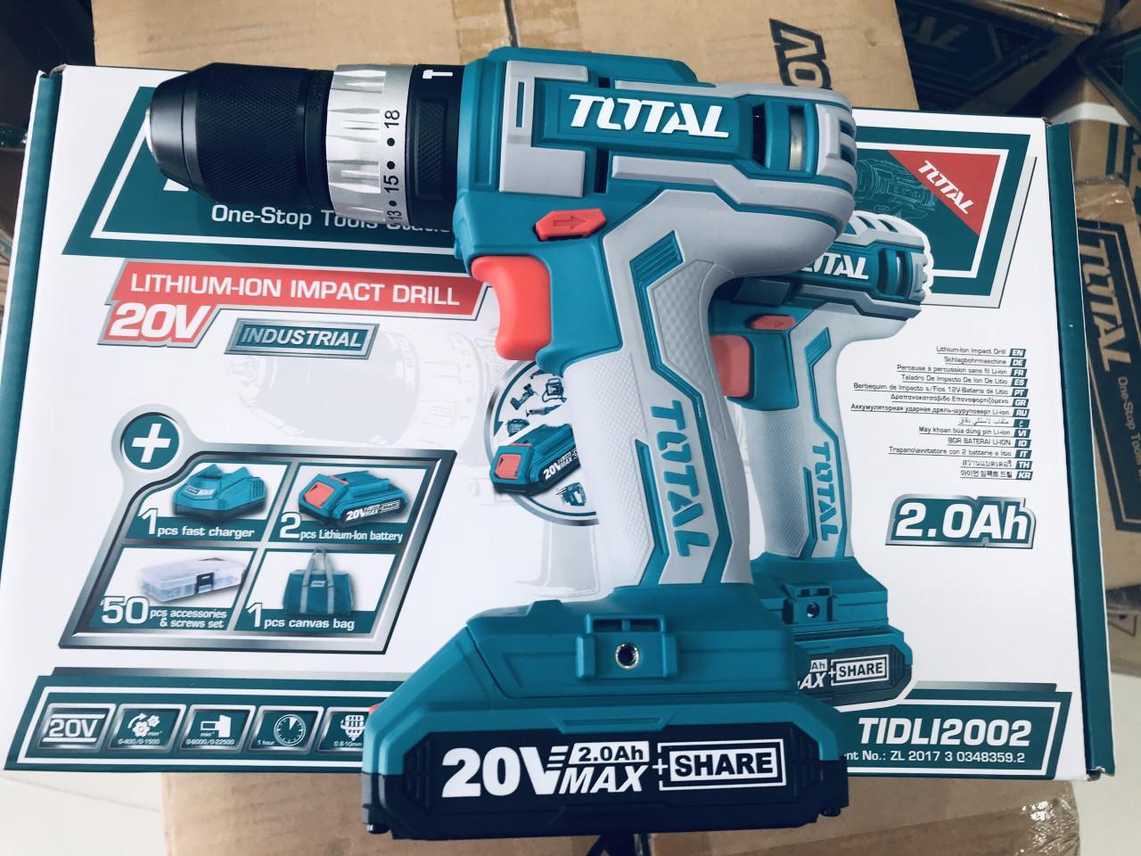 Máy khoan văn vít dùng Pin Total TIDLI2002 20V (2 Pin + 50 món linh kiện)