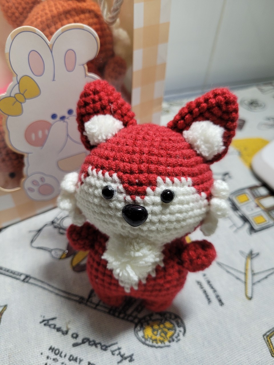 Cute handmade baby fox woolen keychain creative keyring