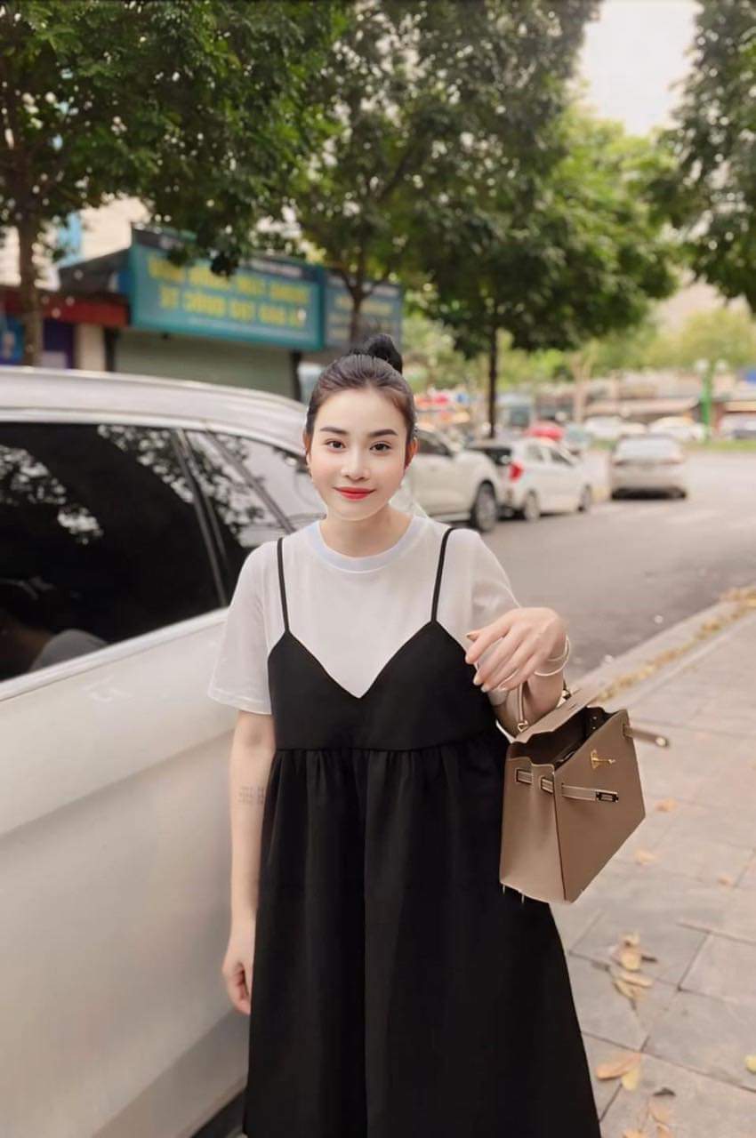 Váy bầu bigsize giả yếm dáng xoè chất lụa hàn