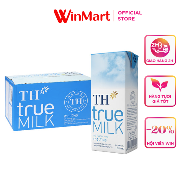 [Siêu thị WinMart] - Thùng 48 hộp sữa tươi tiệt trùng ít đường TH True Milk 180ml