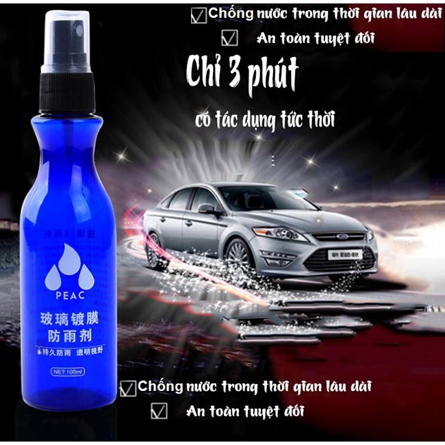 [HCM]Chai xịt nano chống nước mưa cho kính xe hơi xe máy – Bình xịt chống bám nước Peac
