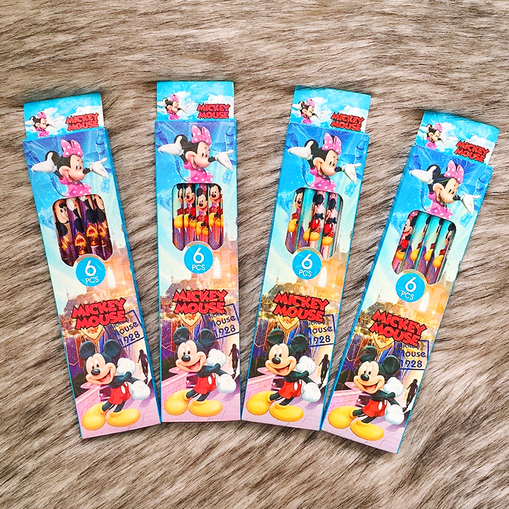 Set 6 bút chì chuốt HB cao cấp bằng gỗ kèm hộp nhiều chủ đề hoạt hình ngộ nghĩnh thích hợp làm quà cho bé BBShine – H037