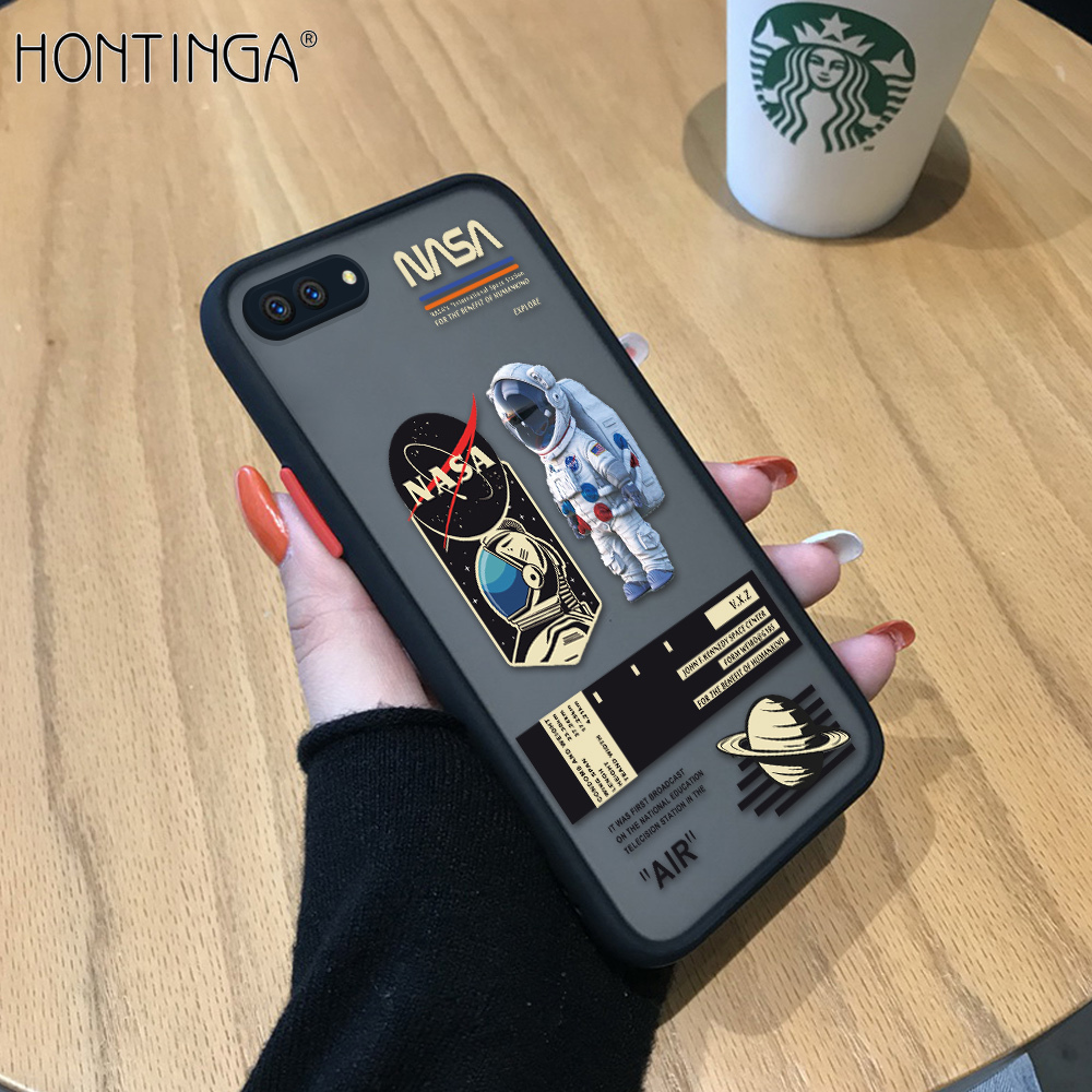 Hontinga Casing Case For OPPO A3S Realme C1 Case Creative NASA America Space National Astronaut Frosted Transparent Phone Casing Full Cover Camera Protect Cases Hard Case For Boys For Men