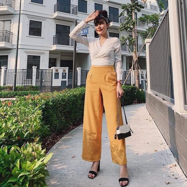 sét áo đắp chéo cột nơ quần ống suông