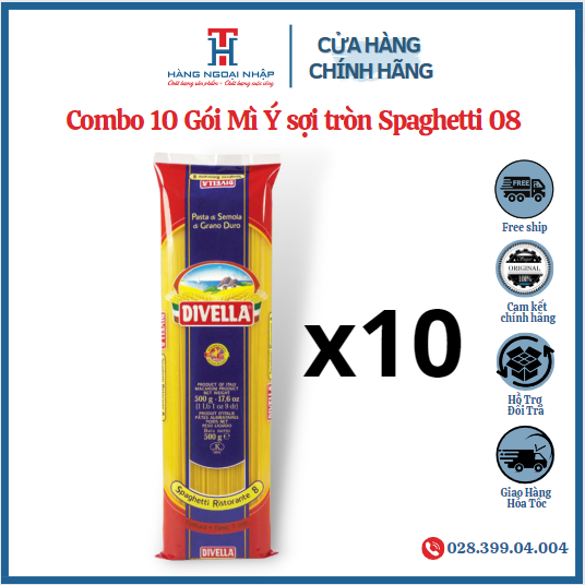 HCMCombo 10 Gói Mì Ý sợi tròn Spaghetti 08 Divella