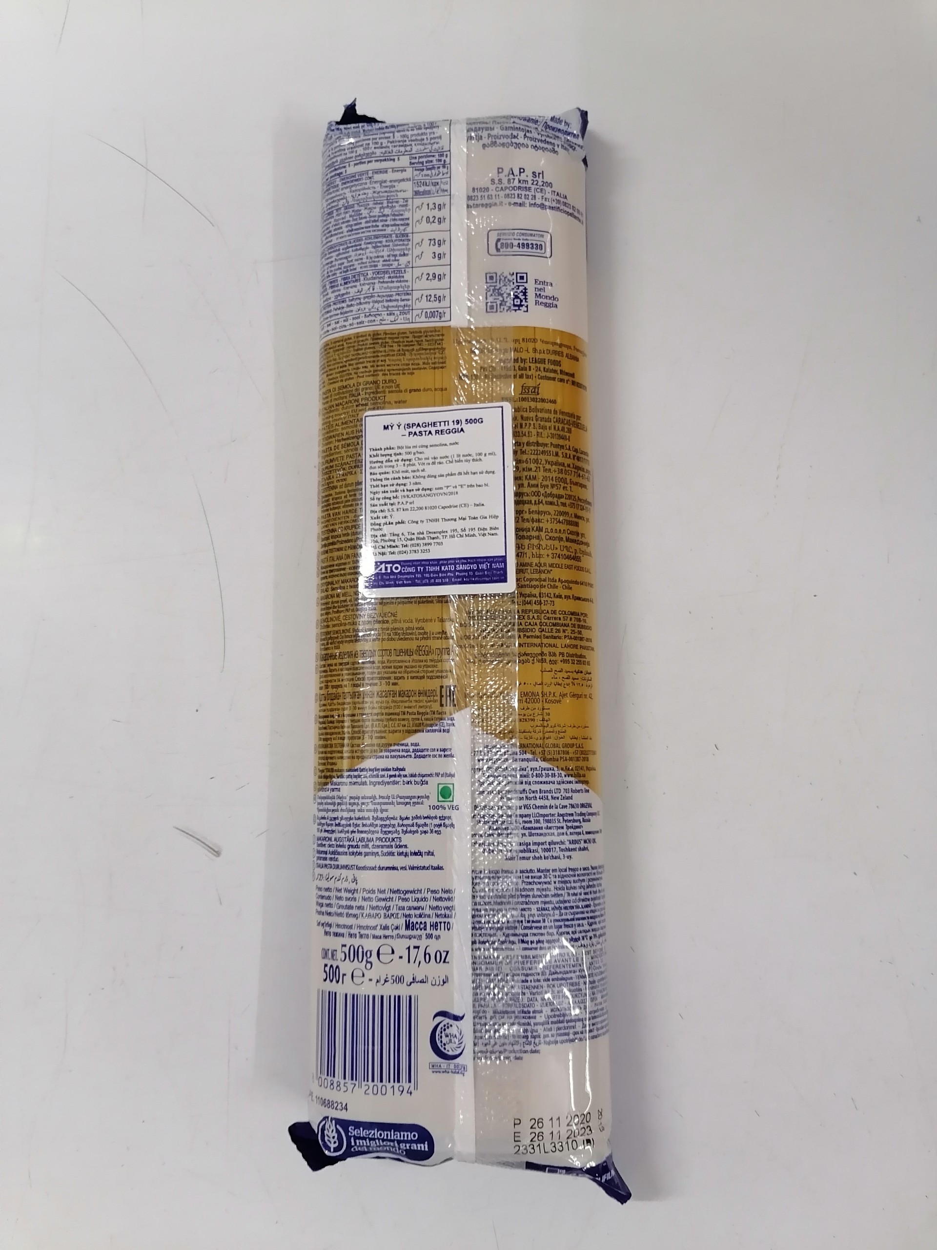 [Gói 500g – số 19] MÌ Ý [Italia] REGGIA No 19 Spaghetti Pasta (halal) (tgc)