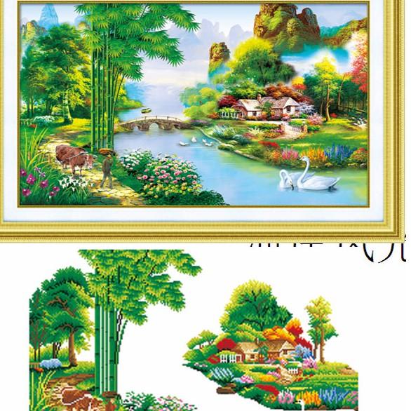 Tranh Đính Đá Nổi Kim Cương Cảnh Đẹp Ven Sông YN2015 KT 85x50cm