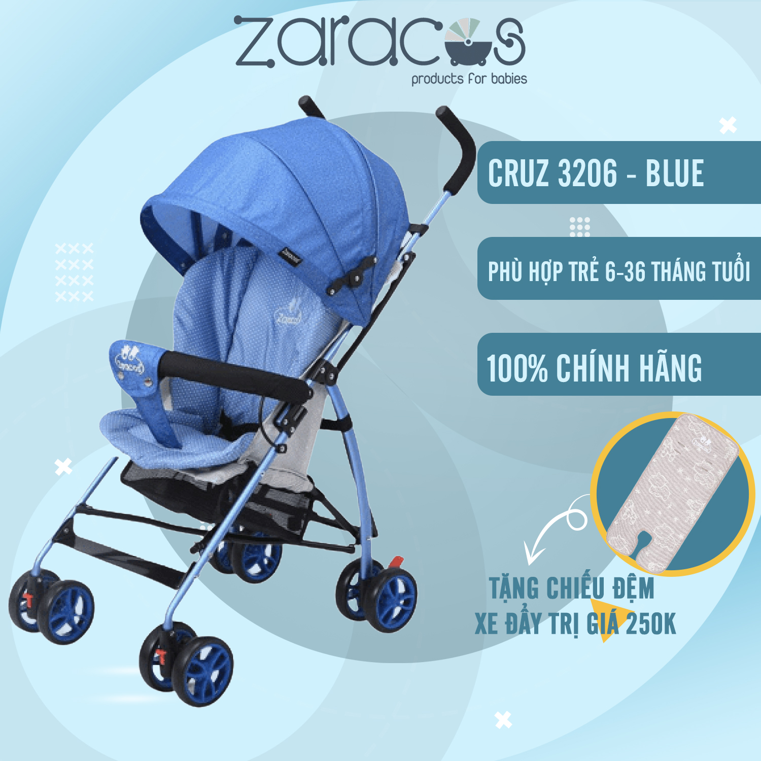 Xe đẩy cho bé Zaracos Cruz 3206 Blue Zaracos Việt Nam
