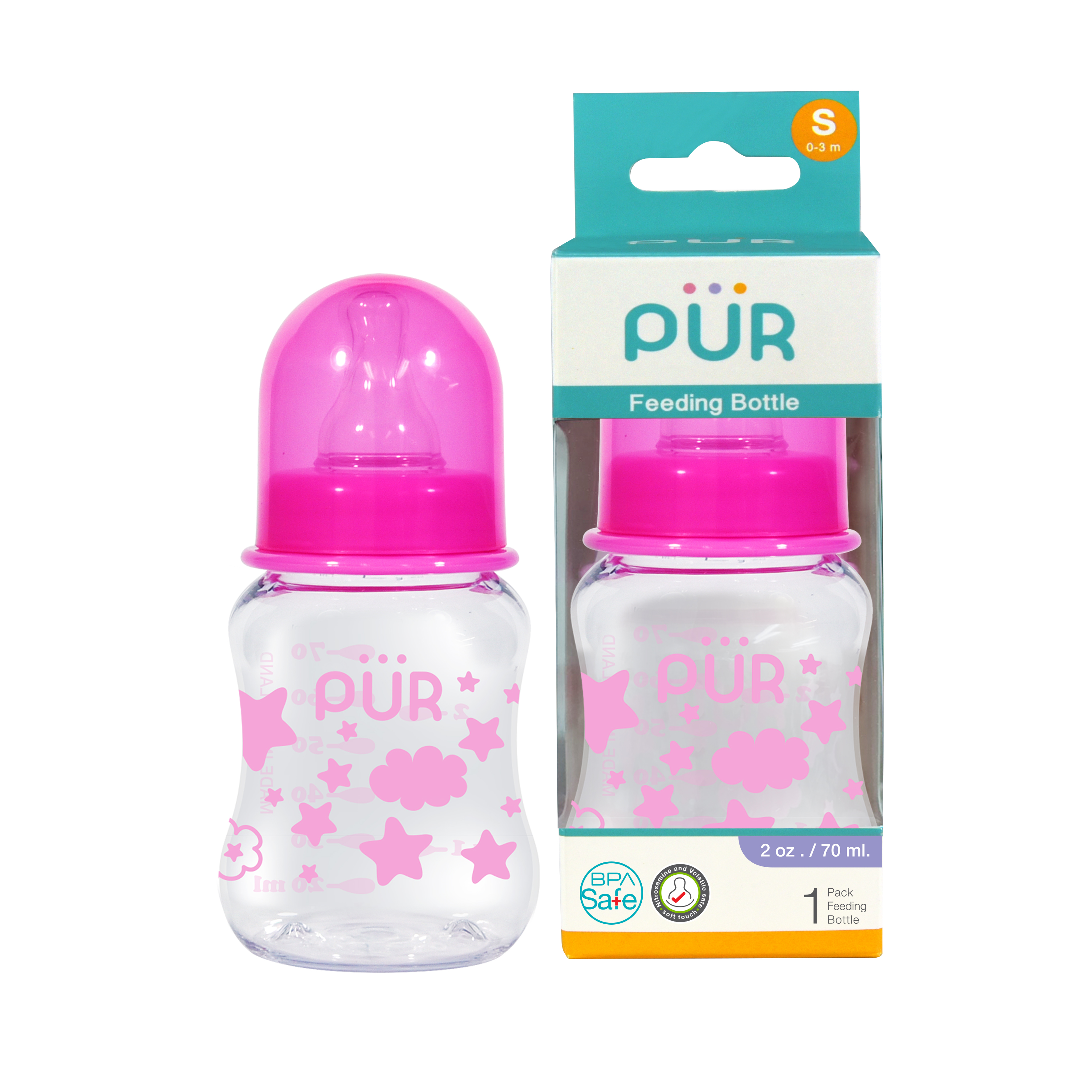 Bình sữa cổ thường thân thon có eo Pur 70ml, 140ml, 240ml