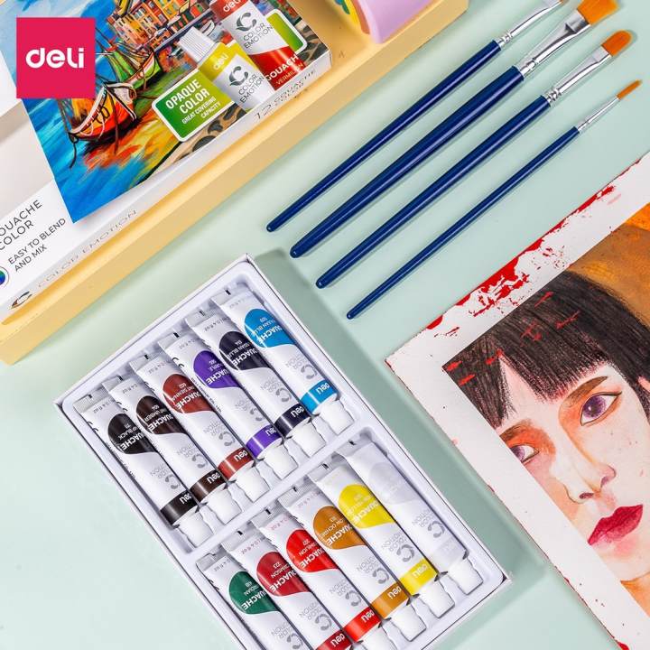 Màu nước Gouache dạng tuýp 12ml Deli - 5/12/24 màu - 1 hộp - EC11 - Hình ảnh 7
