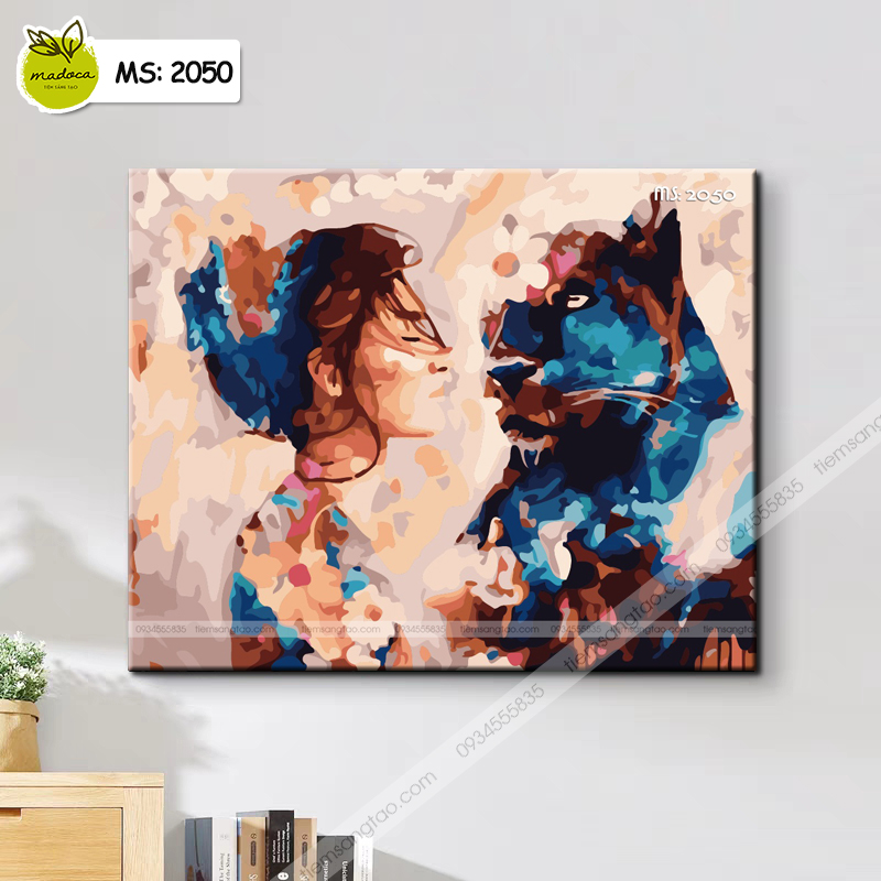 Tranh Tô Màu Theo Số Cô Gái Và Báo Đen T2050 - Mixasale