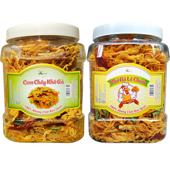 [HCM]Combo 2 Hũ: 500G Khô Gà Lá Chanh - 300G Cơm Cháy Khô Gà SKFOOD