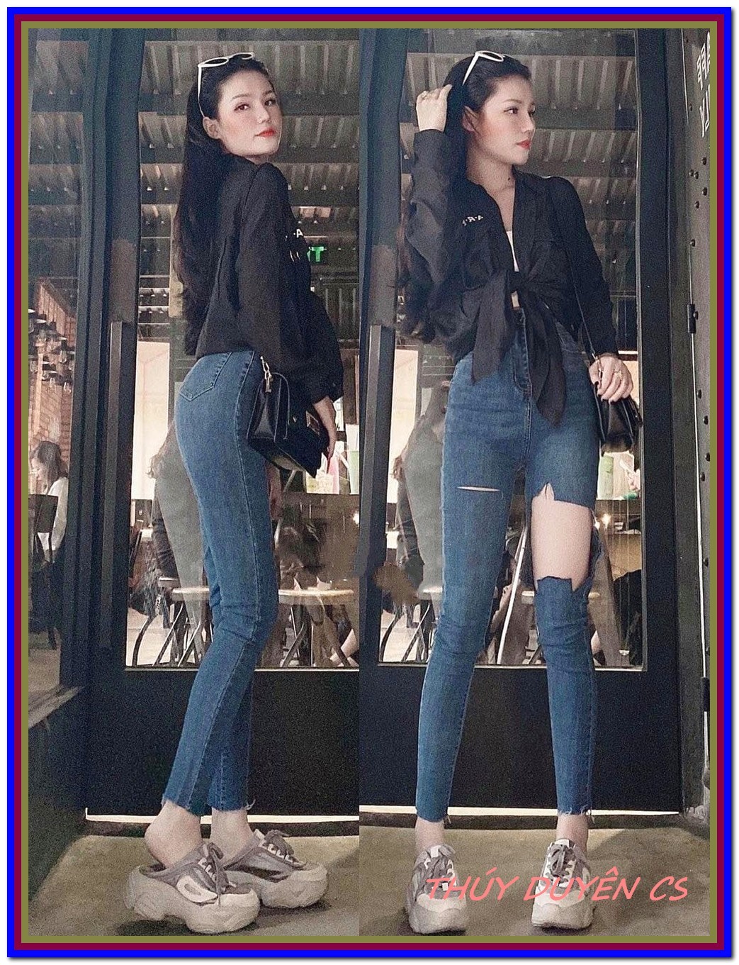 Quần jean nữ RÁCH TO NHỎ MÀU XANH 510.X siêu xịn chất jean giãn siêu đẹp quần bò chẩn k quần bò nữ mẫu mới