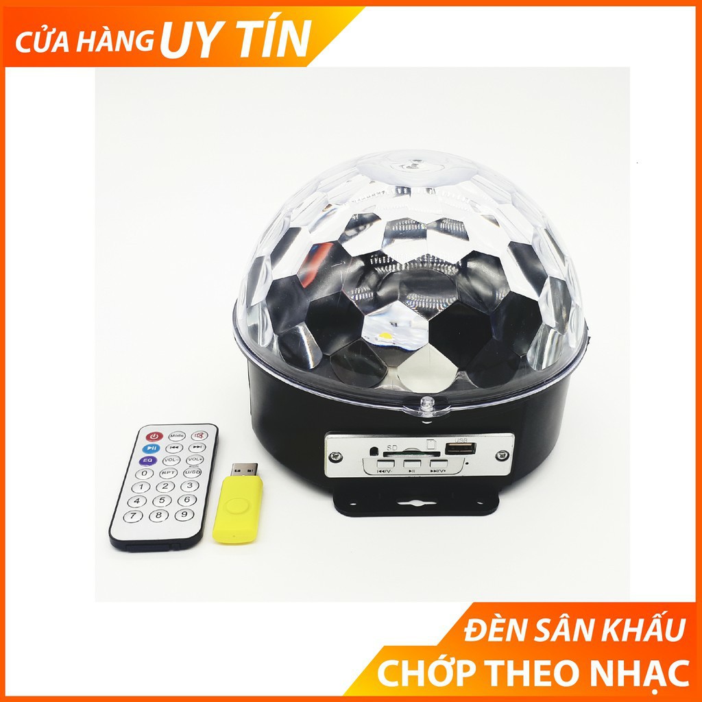 Đèn led quả cầu cảm ứng xoay pha lê 7 màu nhấp nháy theo nhạc