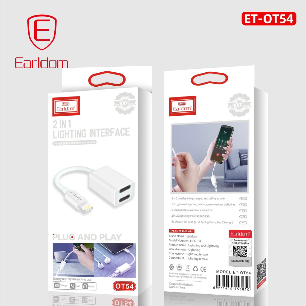 Jack chuyển đổi chân Lightning 2in1 Earldom OT54