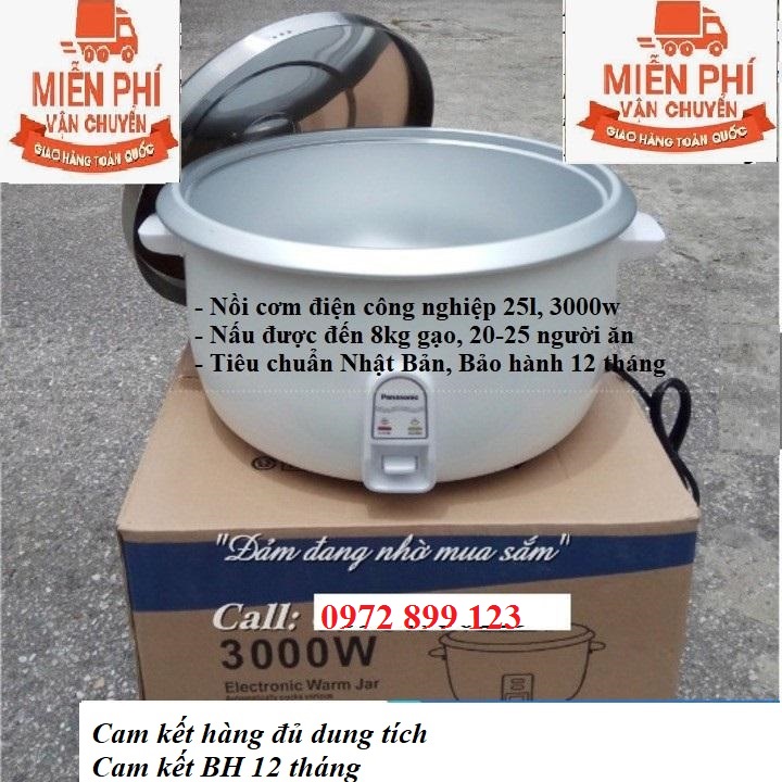 Nồi cơm điện công nghiệp pana 25l, 3000w, nấu được 8kg gạo cho 20 người ăn, noi com dien uy tín bảo hành 12 tháng