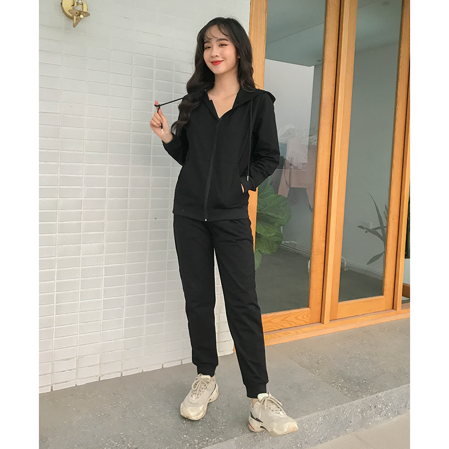 Bộ hoodie nỉ da cá cotton cao cấp