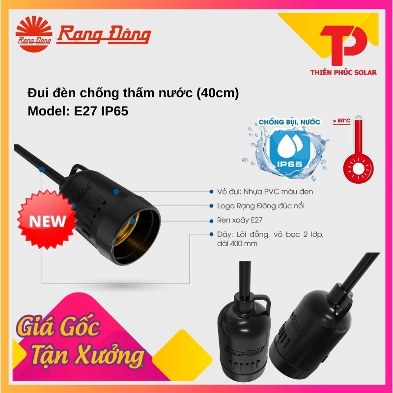 [Chính Hãng] Đui đèn chống thấm nước (CVV 2x0.5, dài 60cm) Rạng Đông Model: E27 IP65