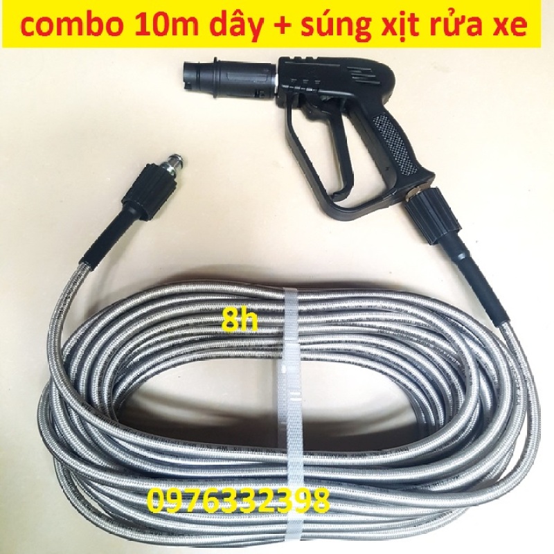 Bộ 10m dây rửa xe và súng xịt - súng rửa xe áp lực cao