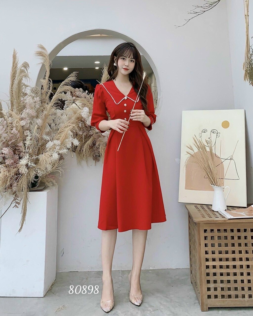 [HCM]ĐẦM NỮ CỔ SƠ MI PHONG CÁCH QUÝ TỘC CÓ 2 MÀU ĐỎ - ĐEN HHP