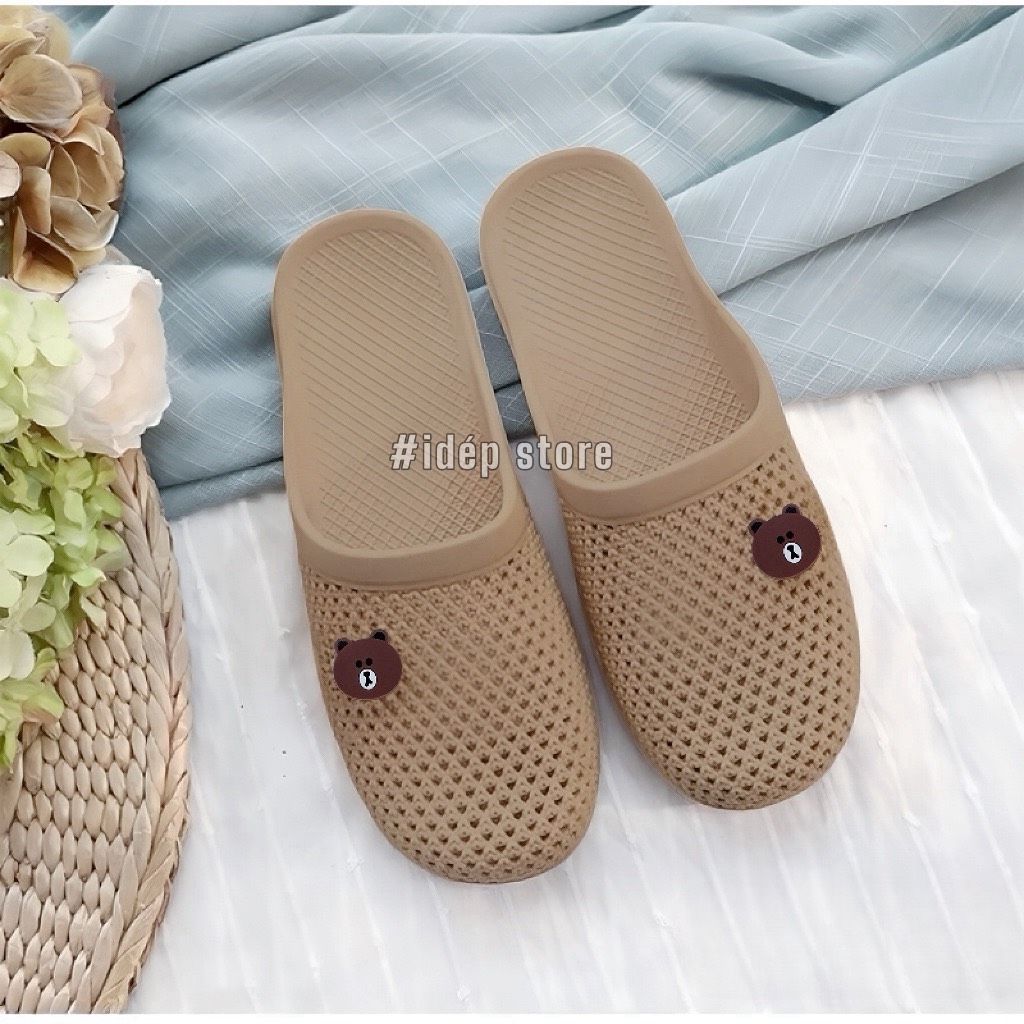 [HCM] Dép Sục Nữ Nhựa Dẻo Gấu Brown Êm Chân Đi Trong Nhà Đi Mưa Bít Mũi Nữ IDEP SL006 (Chọn Tăng 1 Size)