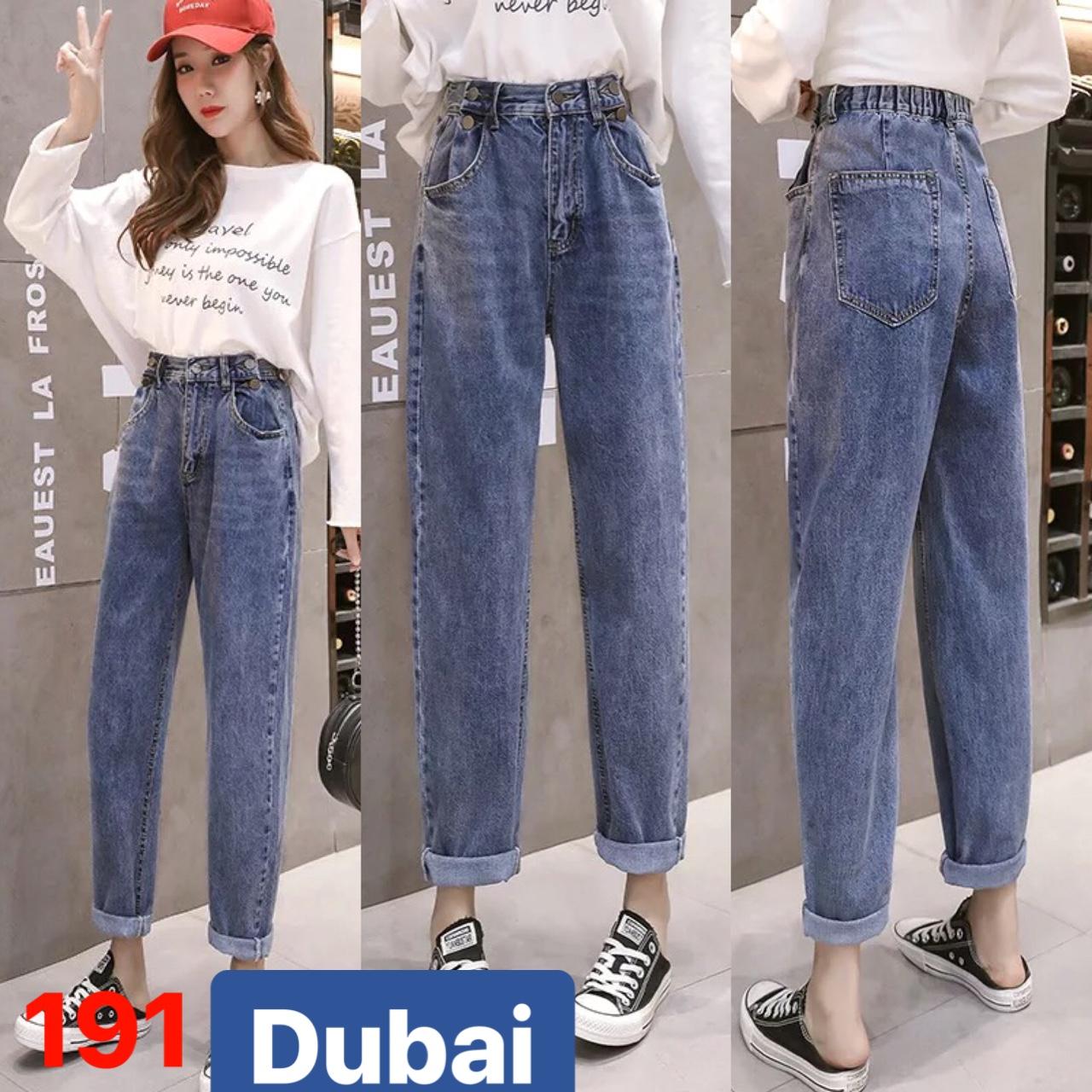 QUẦN JEAN BAGGY NỮ CHẤT BÒ XANH TRƠN ĐẬM LƯNG THUN CẠP CHUN LƯNG CAO NÂNG MÔNG DB-191 - DUBAI FASHION