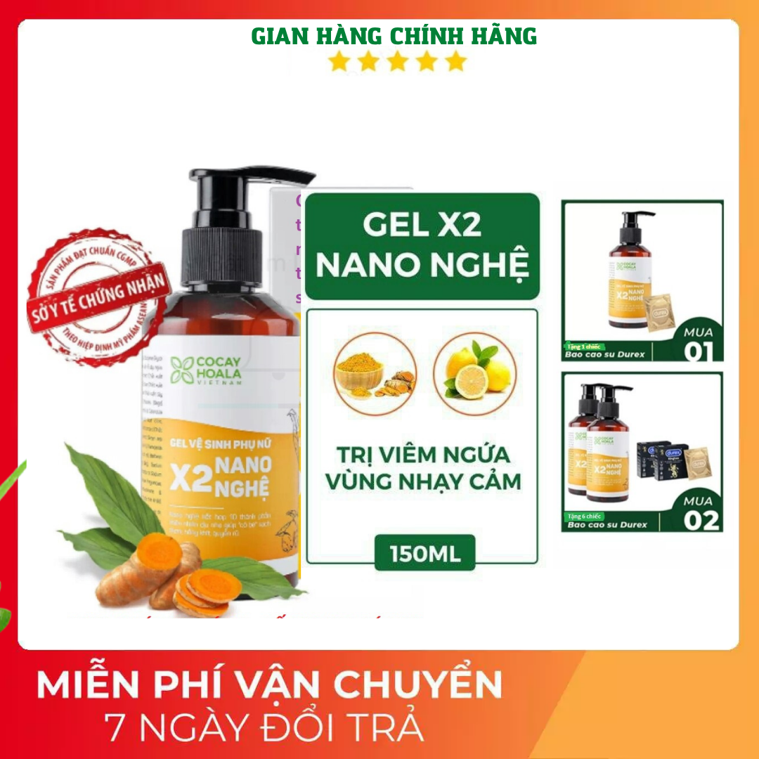 Dung dịch vệ sinh phụ nữ Giảm Ngứa Gel X2 Nano Nghệ Cỏ Cây Hoa Lá 150 ml