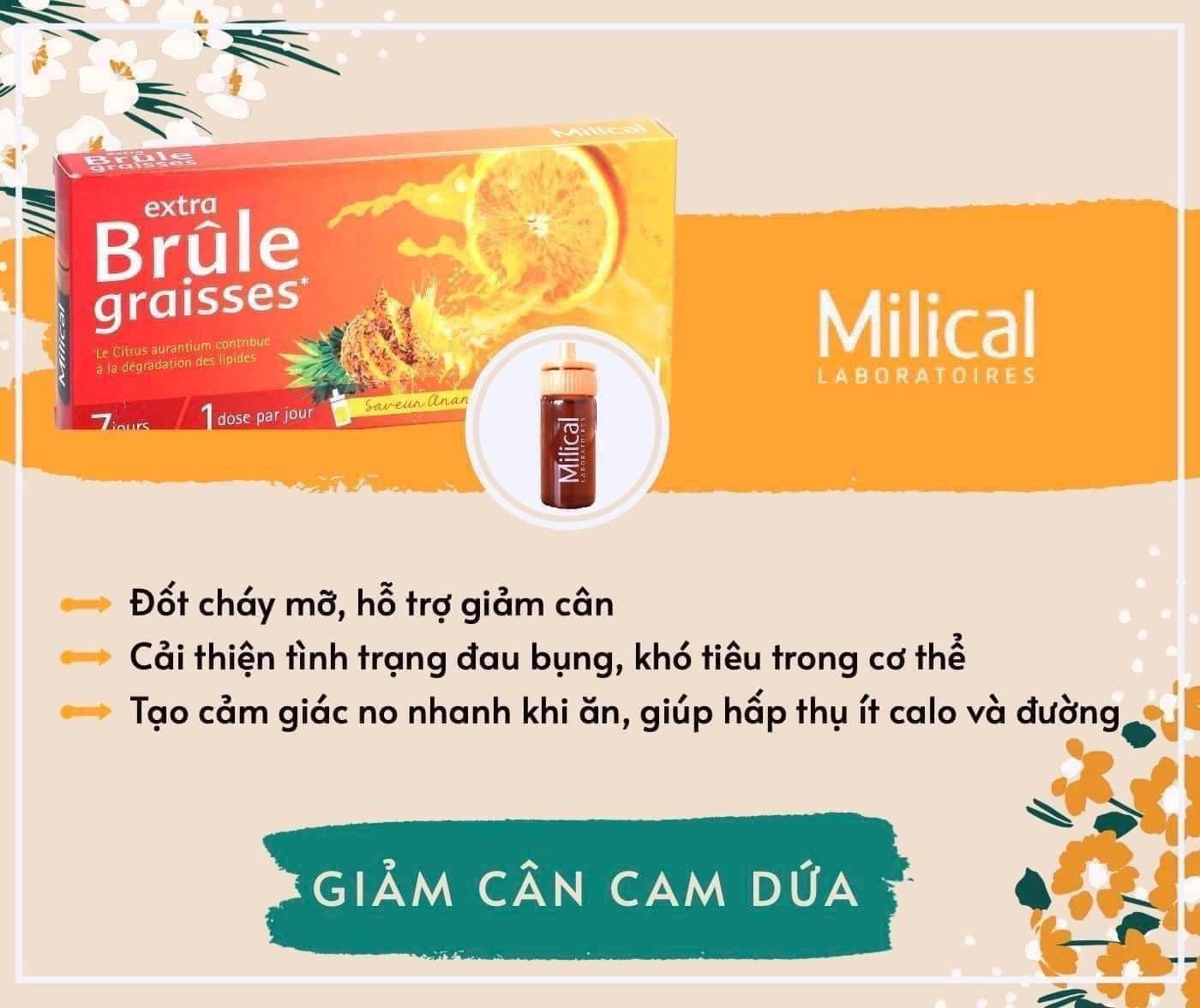 Đốt mỡ thừa cam dứa Milical Extra Brule Graisses Pháp - Hộp 7 ống