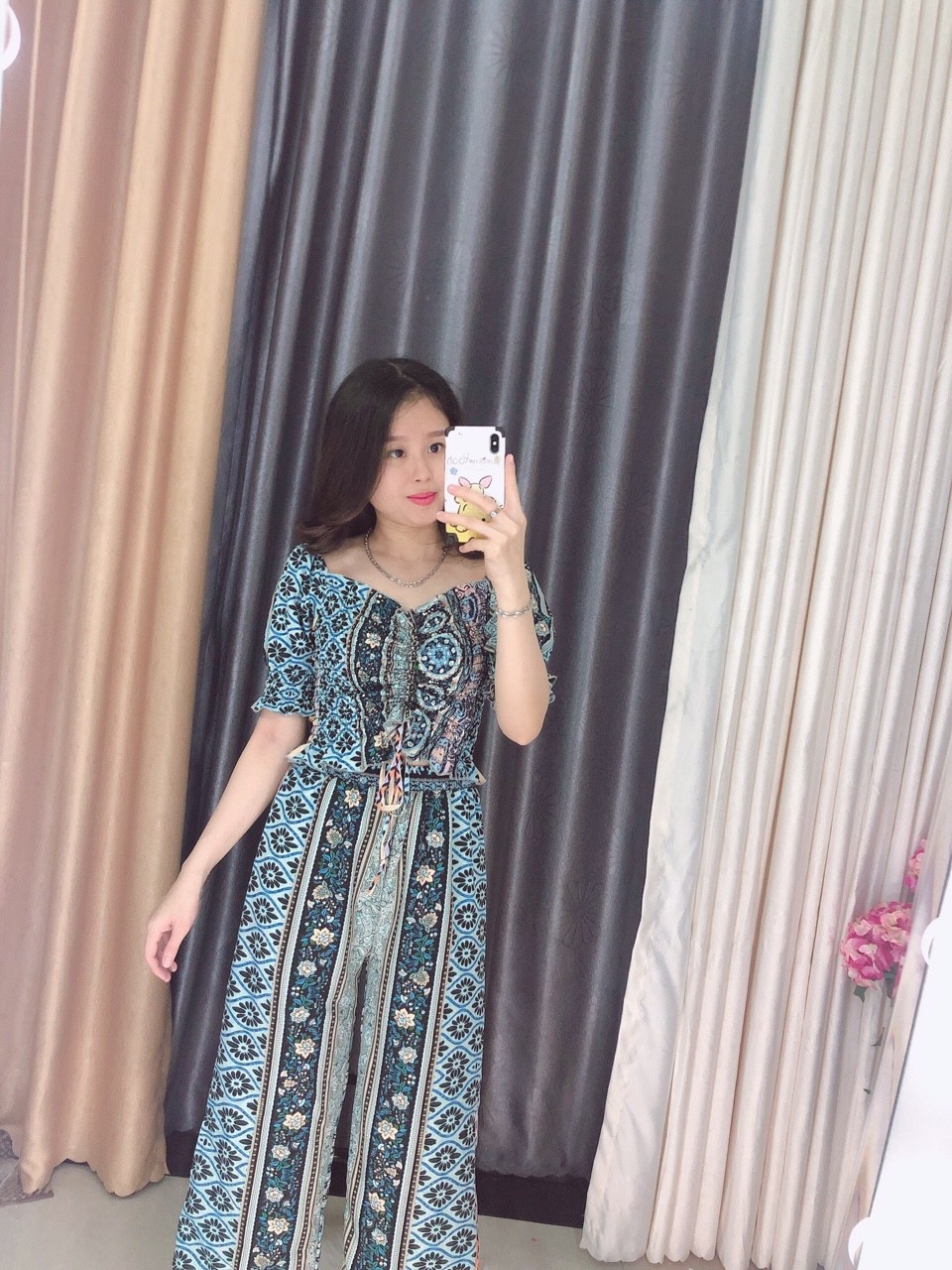 [HCM]Set bộ thổ cẩm quần dài ống rộng áo tay lỡ cổ vuông