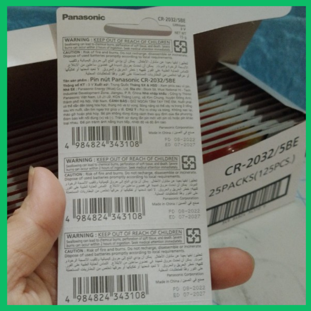 Vỉ 5 viên Pin nút Panasonic 3V CR-2032/5BEW