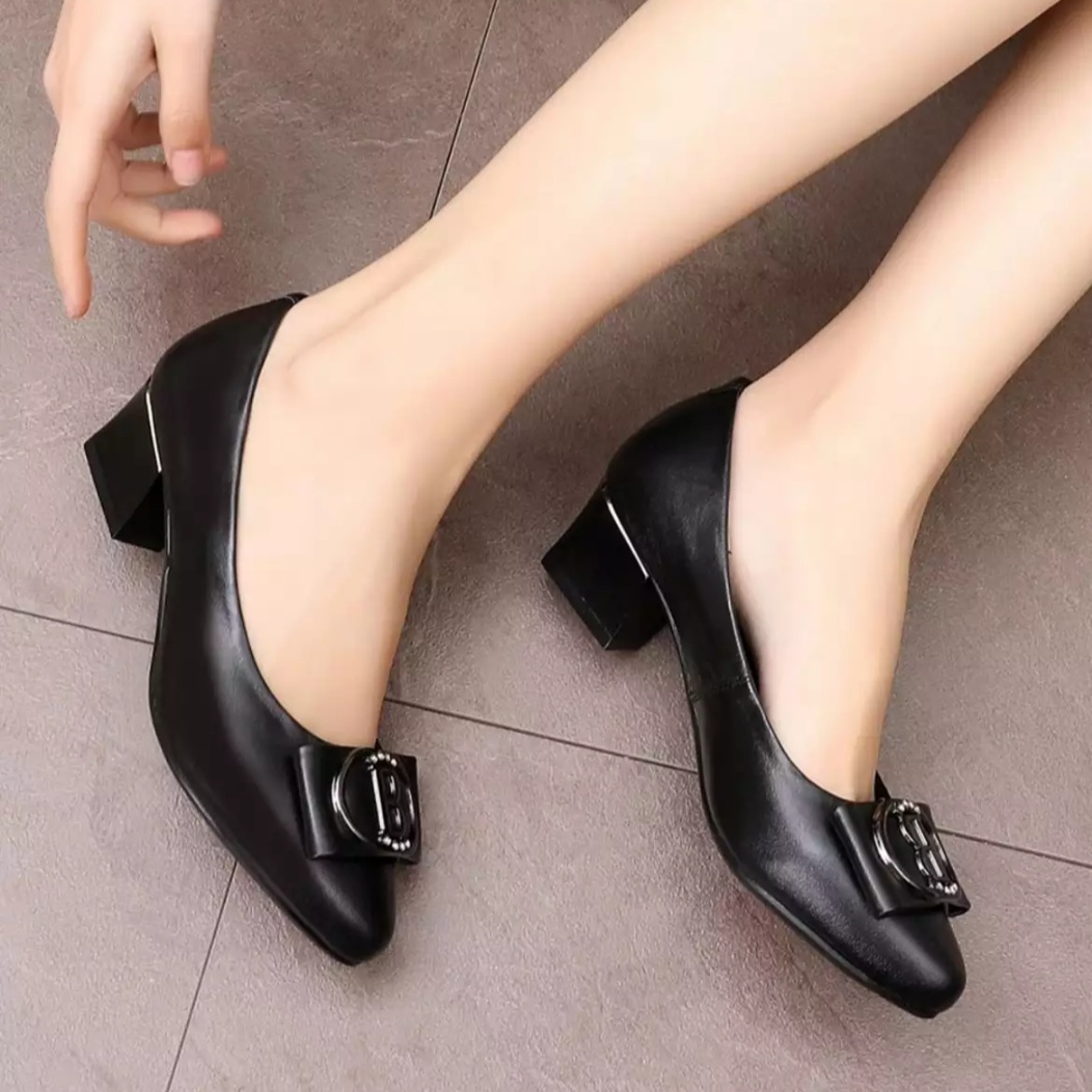 Giày cao gót nữ da mềm đế 4cm siêu êm chân